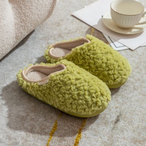 Unisex Vintage Style Solid Color Round Toe Plush Slippers