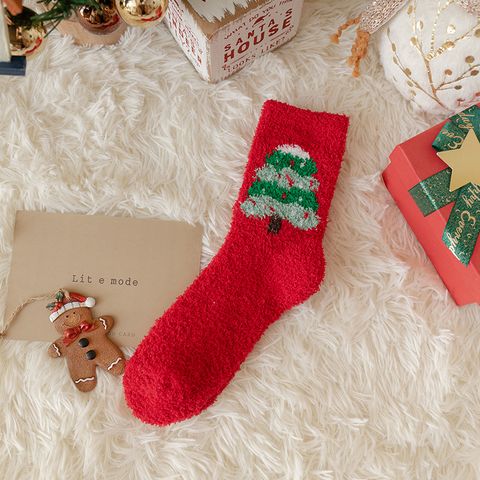 Women's Christmas Cartoon Polyester Jacquard Crew Socks A Pair