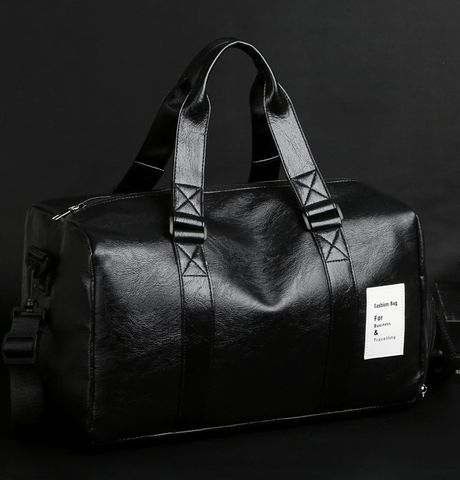 Men's Basic Solid Color Pu Leather Travel Bags