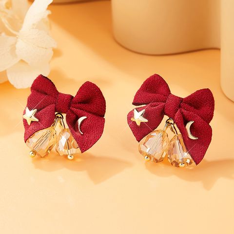 Wholesale Jewelry Sweet Bow Knot Bell Cloth Copper 14k Gold Plated Plating Drop Earrings
