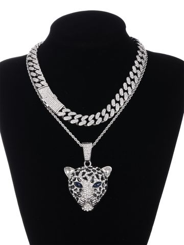 Gothic Hip-hop Punk Cheetah Print Leopard Zinc Alloy Plating Inlay Rhinestones 18k Gold Plated Men's Pendant Necklace