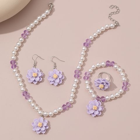 Retro Sweet Flower Alloy Inlay Pearl Girl's Jewelry Set
