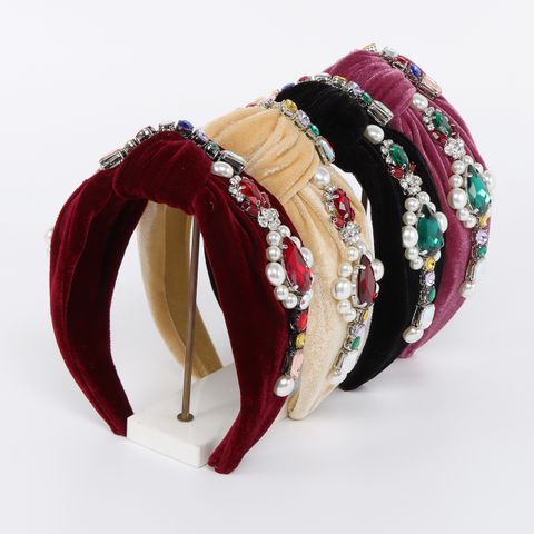 Women's Modern Style Simple Style Color Block Cloth Inlay Rhinestones Hair Band