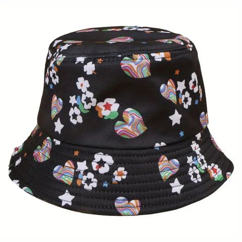 Unisex Casual Modern Style Simple Style Heart Shape Flower Printing Curved Eaves Bucket Hat