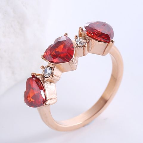 Romantic Classic Style Heart Shape Stainless Steel Plating Inlay Zircon 18k Gold Plated Rose Gold Plated Rings