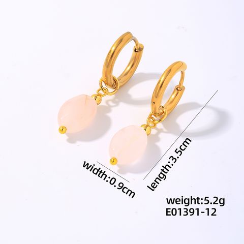 1 Pair IG Style Vintage Style Oval Plating 304 Stainless Steel Natural Stone Ear Clip