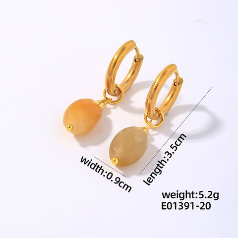 1 Pair IG Style Vintage Style Oval Plating 304 Stainless Steel Natural Stone Ear Clip