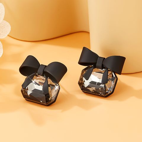 1 Pair Cute Sweet Bow Knot Plating Inlay Copper Crystal Silver Plated Ear Studs