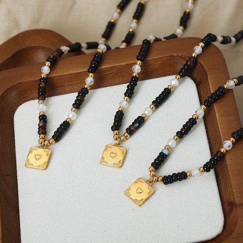 Vintage Style Color Block Beaded Agate Titanium Steel Beaded Plating 18k Gold Plated Women's Necklace
