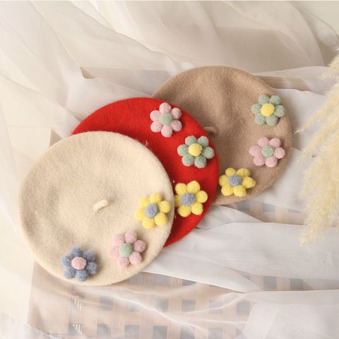 Girl's Korean Style Flower Beret Hat