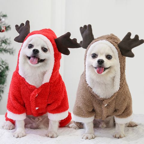 Casual Cute Coral Fleece Christmas Solid Color Pet Clothing