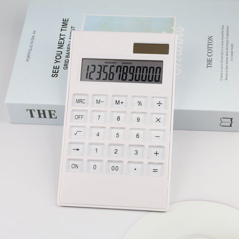 Solar White Calculator 12-bit Crystal Button Dual Power Gift Office Computer