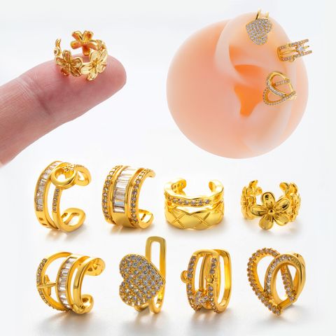 1 Piece Ear Cartilage Rings & Studs Cute Cool Style Geometric Heart Shape Copper Plating Inlay Zircon