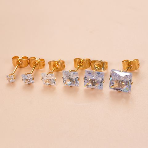 1 Piece Ear Cartilage Rings & Studs Simple Style Classic Style Geometric Square 316 Stainless Steel  Plating Inlay Zircon