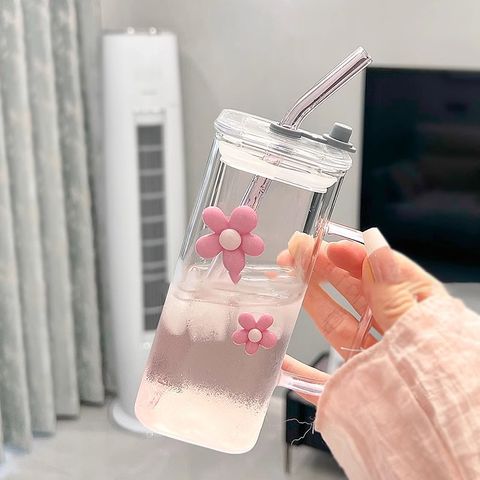 Cute Solid Color Flower Glass Water Bottles