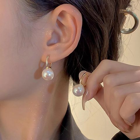 1 Pair Lady Printing Plating Imitation Pearl Drop Earrings