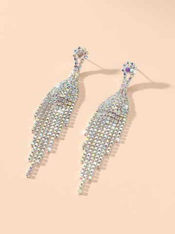 1 Paire Style Simple Couleur Unie Placage Incruster Le Cuivre Strass Plaqué Argent Boucles D'oreilles