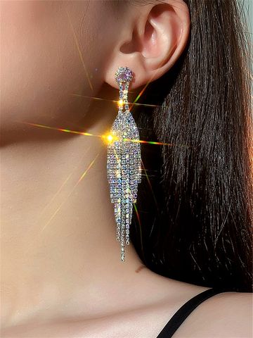 1 Pair Simple Style Solid Color Plating Inlay Copper Rhinestones Silver Plated Drop Earrings