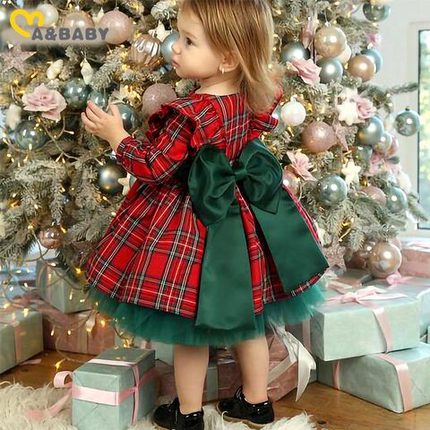Christmas Princess Plaid Bow Knot Cotton Girls Dresses
