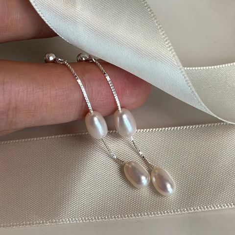 1 Pair Simple Style Geometric Plating Freshwater Pearl Sterling Silver Drop Earrings
