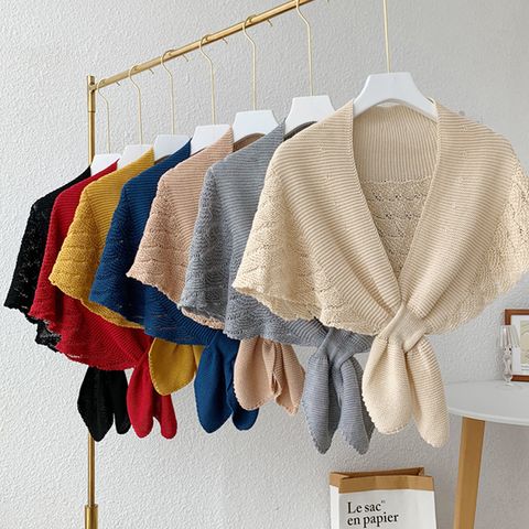 Women's Elegant Solid Color Knit Hollow Out Shawl