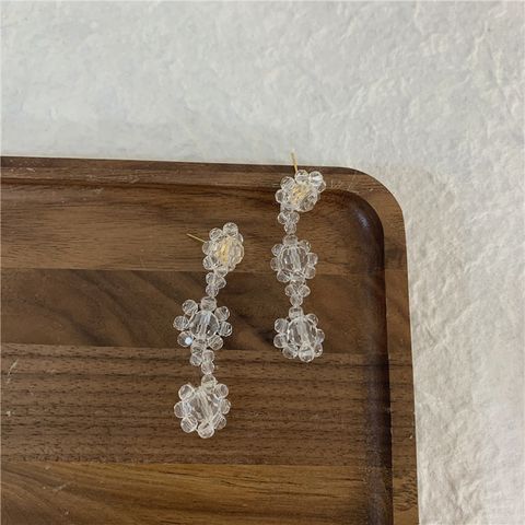 1 Pair Simple Style Flower Plating Artificial Crystal Drop Earrings