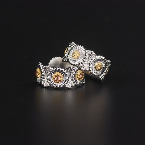 Simple Style Daisy 18K Gold Plated Zircon 304 Stainless Steel Wholesale Rings