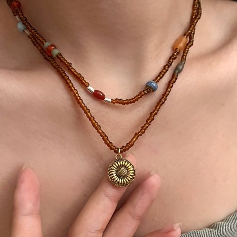 Vintage Style Flower Alloy Copper Plating Pendant Necklace