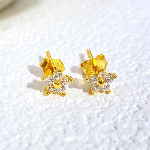 1 Pair Elegant Simple Style Star Plating Inlay Sterling Silver Zircon Gold Plated Ear Studs