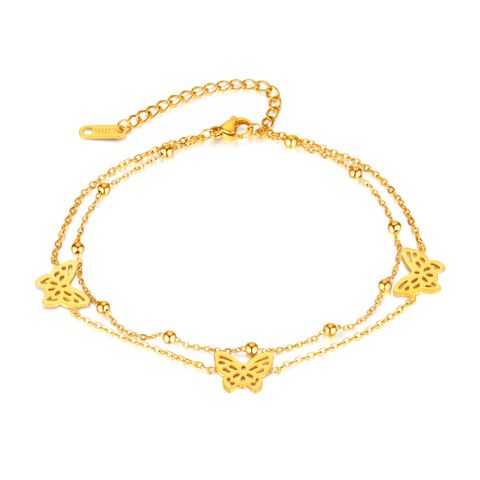 Elegant Simple Style Butterfly Stainless Steel No Inlay Women's Anklet