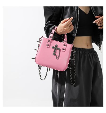 Women's All Seasons Pu Leather Cross Solid Color Streetwear Square Magnetic Buckle Handbag Square Bag