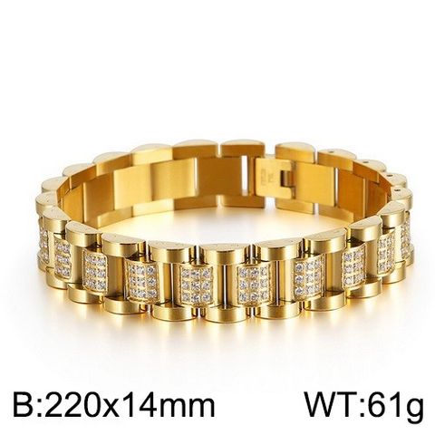Hip-Hop Solid Color Titanium Steel Plating 18K Gold Plated Men's Bracelets