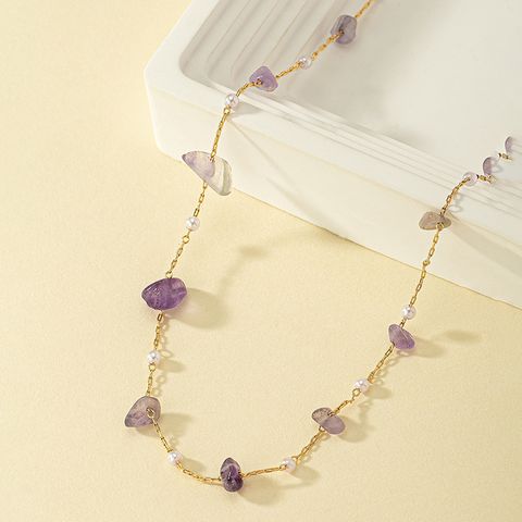 Simple Style Irregular Plastic Stone Plating 14k Gold Plated Women's Necklace
