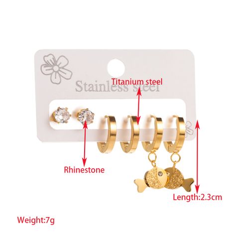 1 Set Elegant Round Heart Shape Bee Inlay 316 Stainless Steel  Rhinestones 14K Gold Plated Drop Earrings