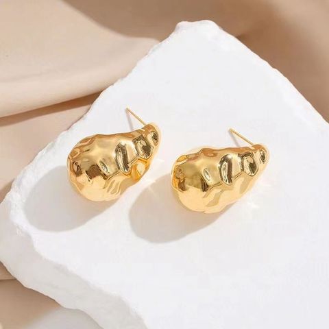 1 Pair Simple Style Water Droplets Plating Copper 24k Gold Plated Ear Studs