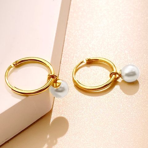 1 Pair Elegant Round Inlay Sterling Silver Artificial Pearls Drop Earrings