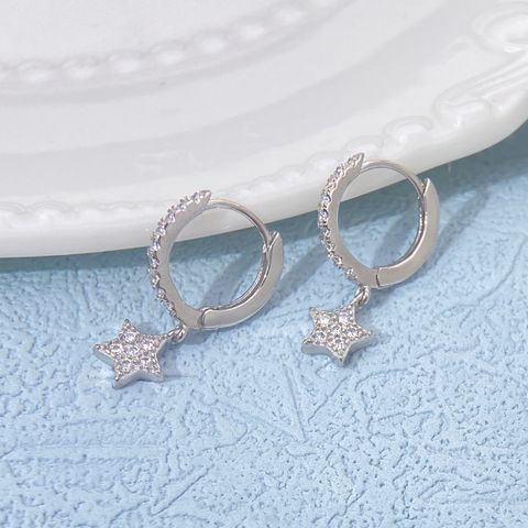 1 Pair Elegant Simple Style Streetwear Star Solid Color Plating Inlay Sterling Silver Zircon Drop Earrings