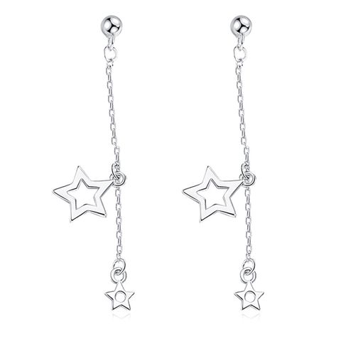 1 Pair Elegant Simple Style Star Solid Color Plating Sterling Silver Drop Earrings