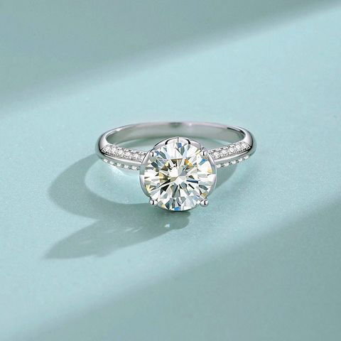 Simple Style Heart Shape Sterling Silver Inlay Moissanite Zircon Rings