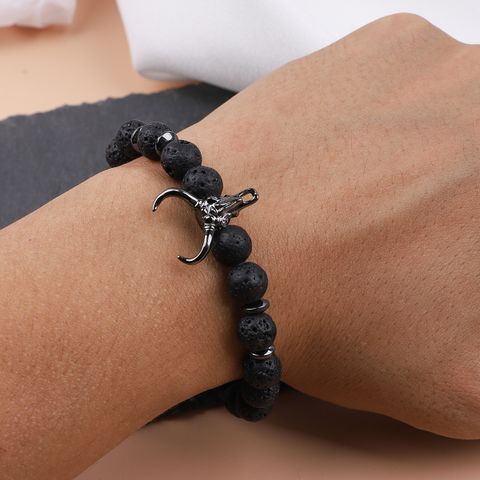 Commute Cool Style Round Stone Beaded Plating Rhodium Plated Men's Bracelets