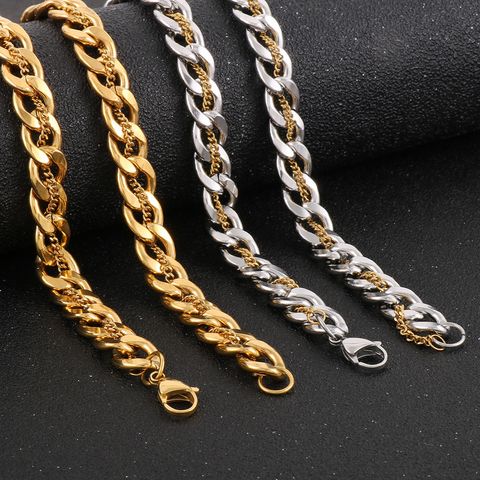 Hip-Hop Retro Geometric Stainless Steel Plating Chain 18K Gold Plated Men's Necklace