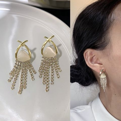 Ig Style Geometric Alloy Inlay Artificial Pearls Moonstone Zircon Women's Earrings 1 Pair