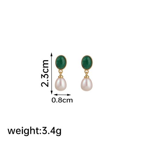 1 Pair Elegant Geometric Plating Inlay Freshwater Pearl Copper Natural Stone 18k Gold Plated Drop Earrings