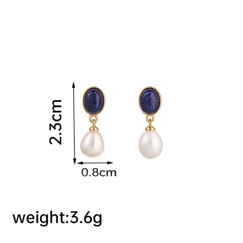 1 Pair Elegant Geometric Plating Inlay Freshwater Pearl Copper Natural Stone 18k Gold Plated Drop Earrings