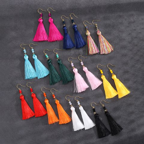 1 Pair Retro Beach Solid Color Plating Beaded Artificial Crystal Brass 18k Gold Plated Dangling Earrings