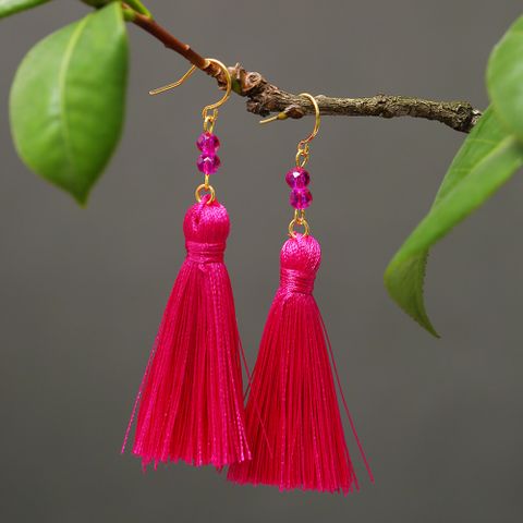 1 Pair Retro Beach Solid Color Plating Beaded Artificial Crystal Brass 18k Gold Plated Dangling Earrings
