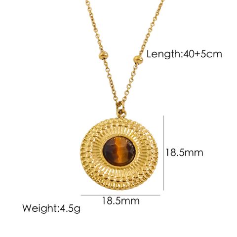 304 Stainless Steel 14K Gold Plated Classic Style Plating Inlay Geometric Natural Stone Pendant Necklace