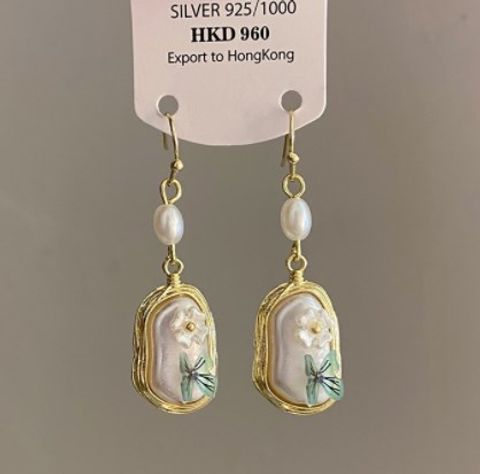 1 Pair Elegant Flower Butterfly Plating Inlay Alloy Artificial Pearls Drop Earrings