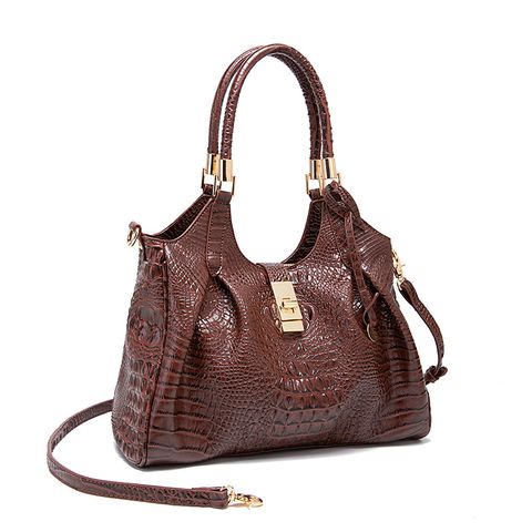 Women's All Seasons Pu Leather Solid Color Elegant Square Lock Clasp Handbag Ruched Bag