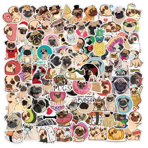 100 Pieces Cartoon Animal Pug Graffiti Stickers Special Decoration Computer Luggage Waterproof